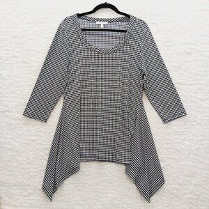 Blouse Size L Houndstooth Black Sharkbite Academia Minimalist Preppy Quiet Luxe